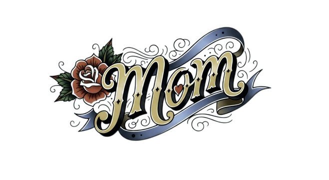 Tattoo Style Illustration of Mom with Rose and Ribbon