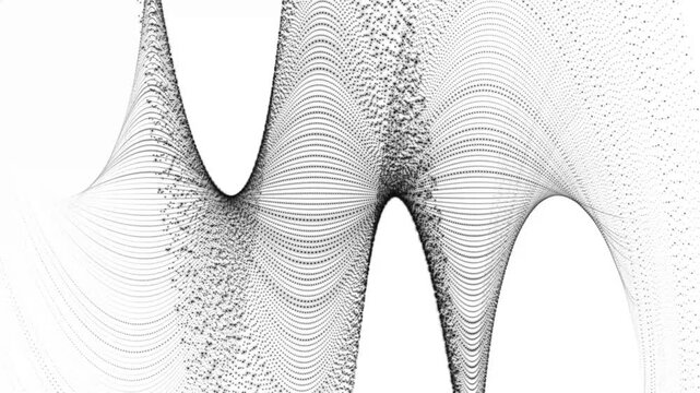 Technology black and white digital network wave background concept.Beautiful motion waving dots information texture with glowing defocused particles. Cyber or technology background.