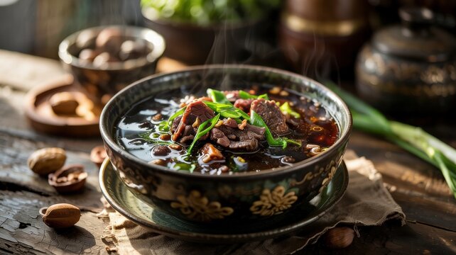 Traditional Indonesian Rawon soup.
This famous national dish belongs to the Indonesian cuisine.