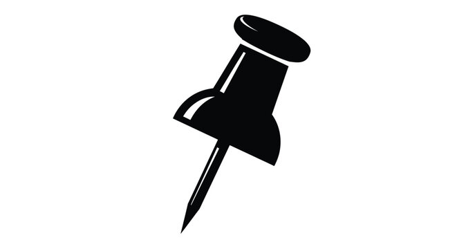 Simple black push pin illustration on a white background silhouette