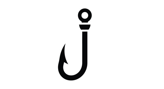 Simple black graphic of a fishing hook minimalist silhouette
