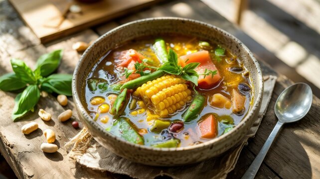 Traditional Indonesian Sayur Asem soup.
This popular and very refreshing dish belongs to the Indonesian cuisine.