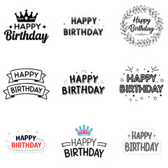 Obraz premium Happy Birthday Typography Set Hand Drawn Lettering Celebration Design Collection