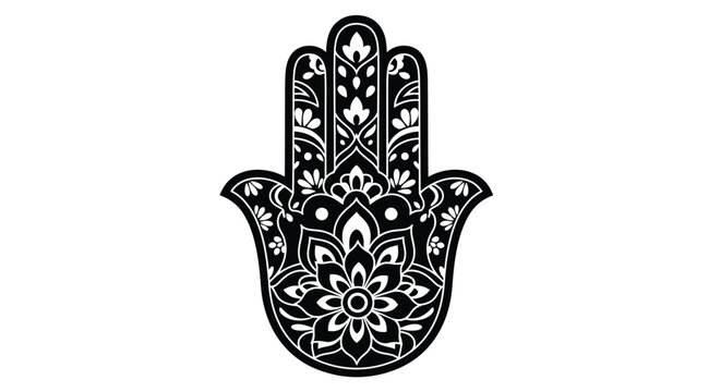 Intricate hamsa hand design with floral patterns a striking silhouette