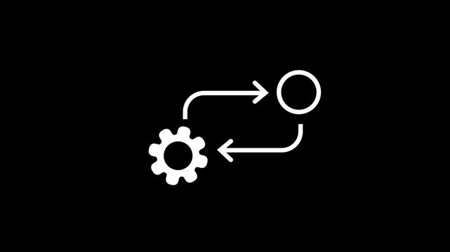 Process icon in flat style isolated on black. Process symbol in white for your web site design on black background
