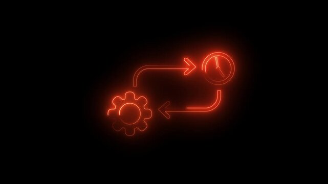 Settings icon and clock icon, and moving arrow rotted on the black background.