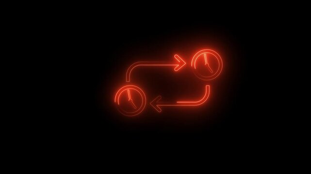 Settings icon and clock icon, and moving arrow rotted on the black background.