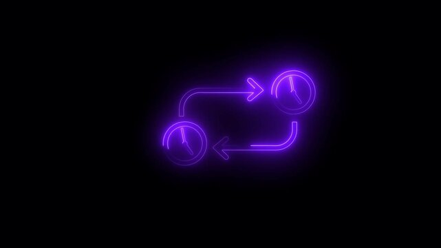 Settings icon and clock icon, and moving arrow rotted on the black background.