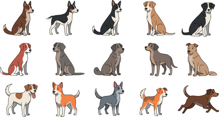 Fototapeta premium Cartoon Dog Breeds Set with Jack Russell, Terrier, and More
