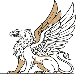 Fototapeta premium Mythical griffin with majestic wings and fierce gaze in detailed illustration Vector