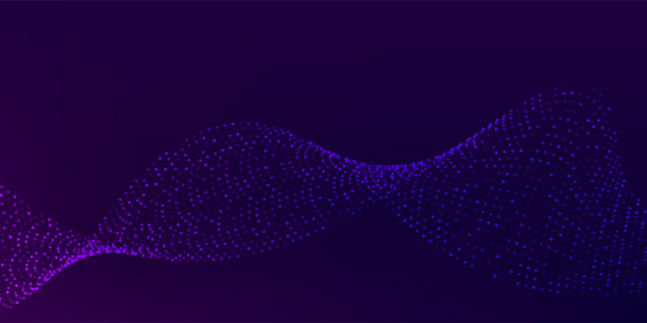 Particle stream. Purple background with many glowing particles. Information technology background. 3d rendering.
