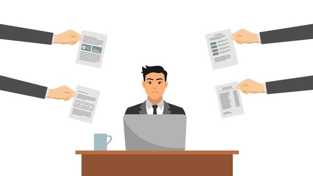 overwhelmed worker video animation repeated revisions flat concept