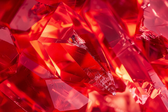Abstract red crystal texture background with glowing luxury gemstone facets