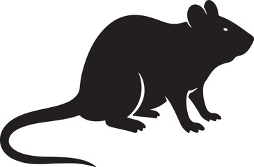 Obraz premium Black silhouette of a common rat or mouse sitting profile view on a white background