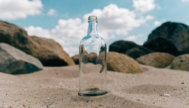 Clean Empty Bottle in Desert Landscape Sustainability Scene