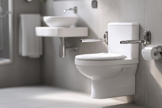 Accessible Modern Bathroom Design with Support Rails Enhancing Comfort and