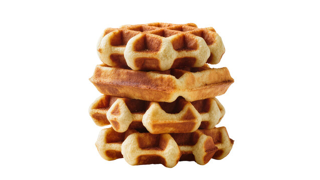 Crispy golden brown stacked waffles, perfectly isolated on transparent background