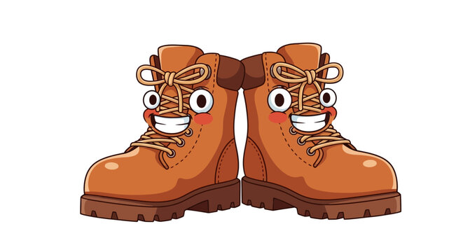 Brown Cartoon Boots with Smiling Faces.