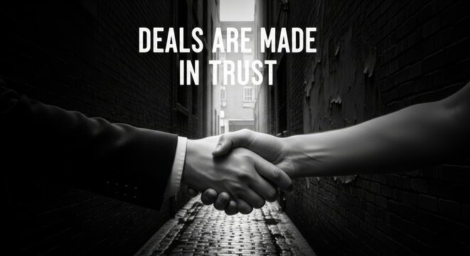 Building Trust Through Handshake - A powerful black and white image showcasing a handshake in an alley, symbolizing trust and agreement in business deals.