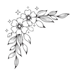 Obraz premium floral corner design with flowers and leaves isolated on transparent background