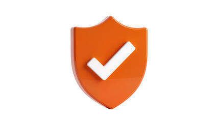 Orange shield with white checkmark, isolated on transparent background for safety © Andrej