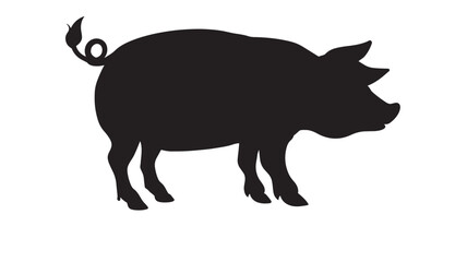 Pig silhouette with curly tail standing on four legs, isolated on white background for graphic design elements. © Olise