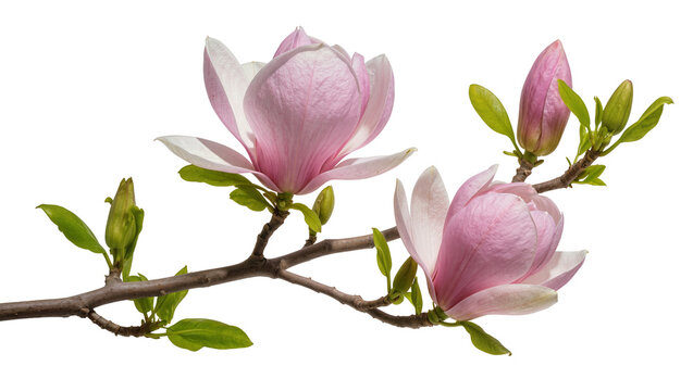 Pink magnolia branch with buds, isolated on transparent background