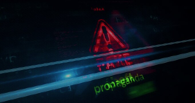Fake news alert symbol technology display concept. Abstract sign on glitch screen.