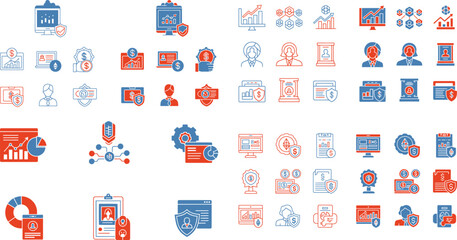 Naklejka premium Business Finance and Security Icons Set – Banking, Protection and Data Safety Vector Collection