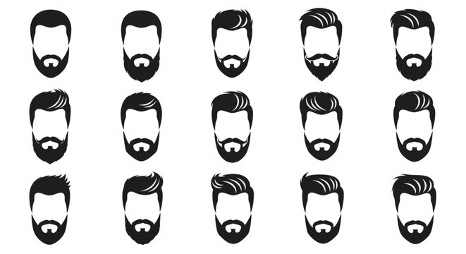 Variety of stylish male hair and beard silhouettes in black and white