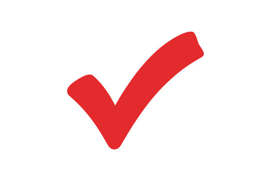 A simple flat design illustration of a bright red checkmark against a plain white background