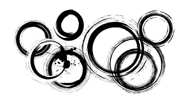 Abstract grunge circle pattern with ink splatter on white background