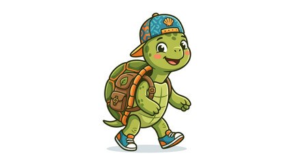 Smiling turtle wearing a cap.