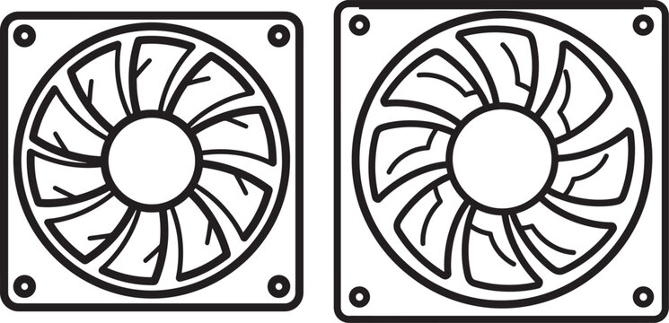 Cooling fan silhouette icon computer hardware component line.