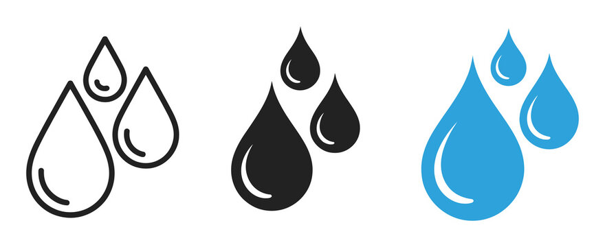 Water drop vector icon set, raindrop signs, simple oil tear and water droplet symbols, different colored water drops collection, flat and minimal isolated vector design.