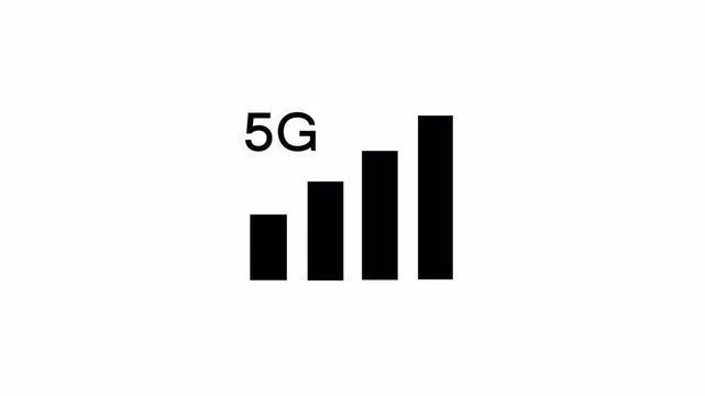 5G Signal Strength Bars Animation in 4K with Alpha Channel on Transparent Background. Modern 5G Network Upgrade Concept Animation, Update the network system, 5G internet icon.