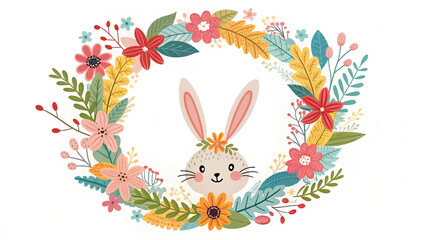 Obraz premium “Floral Easter wreath with bunny ears, decorative circular frame vector”