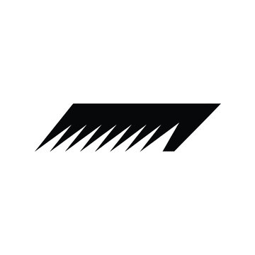 A minimalist black and white graphic depicting a comb with jagged pointed teeth on a white background