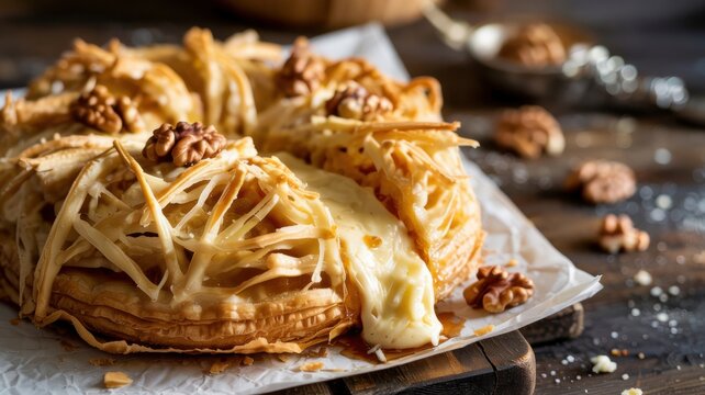 A dish of French cuisine. Classic Pithivier pie.