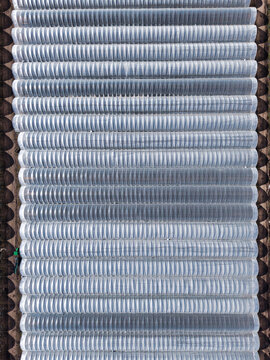 Aerial view of the repetitive and textured patterns of a metallic structure creating an industrial landscape, Stafford, England, United Kingdom.