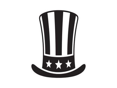 A black and white illustration of uncle sam's iconic top hat with stars and stripes