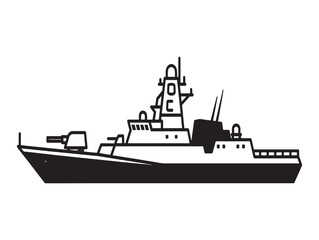 Fototapeta premium A gray naval warship with a pointed bow and multiple antennas