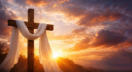 Plakat cross easter cloth sunset colors spirng