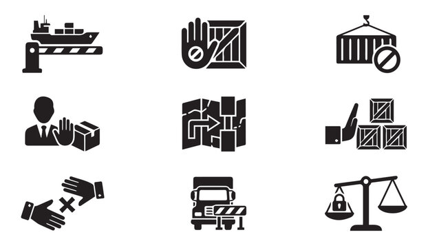 Import export customs control icons silhouette set