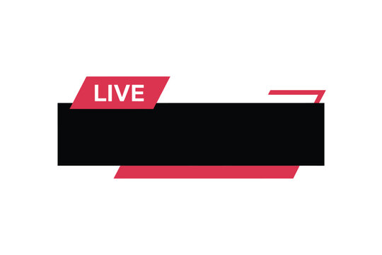 A modern minimalist graphic displaying a red live banner over a solid black rectangular background