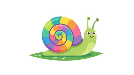 Colorful cartoon snail on leaf. © Desta