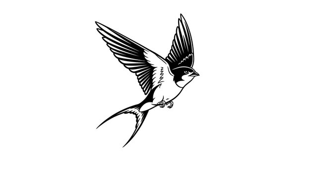 Elegant swallow in flight with bold black silhouette on white background
