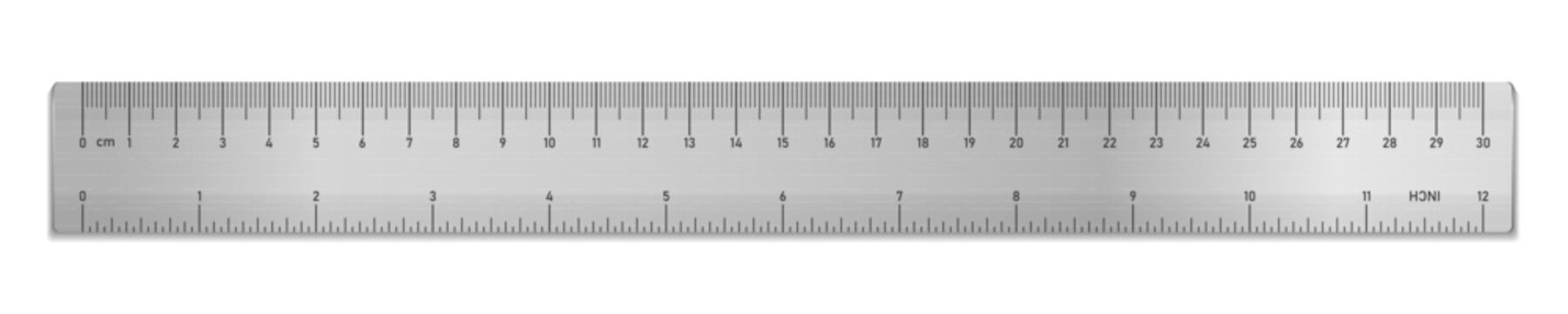 Realistic metal tape ruler isolated on transparent background. Double sided measurement in cm and inches. Vector PNG