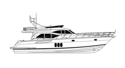 Naklejka premium Elegant yacht outline with detailed features in black and white linear style