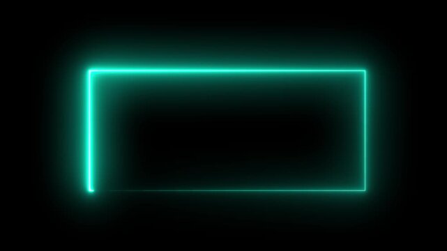 Glowing neon rectangle neon border frame animated on a black background. Neon rectangular frame loopable. Neon lines frame animation.